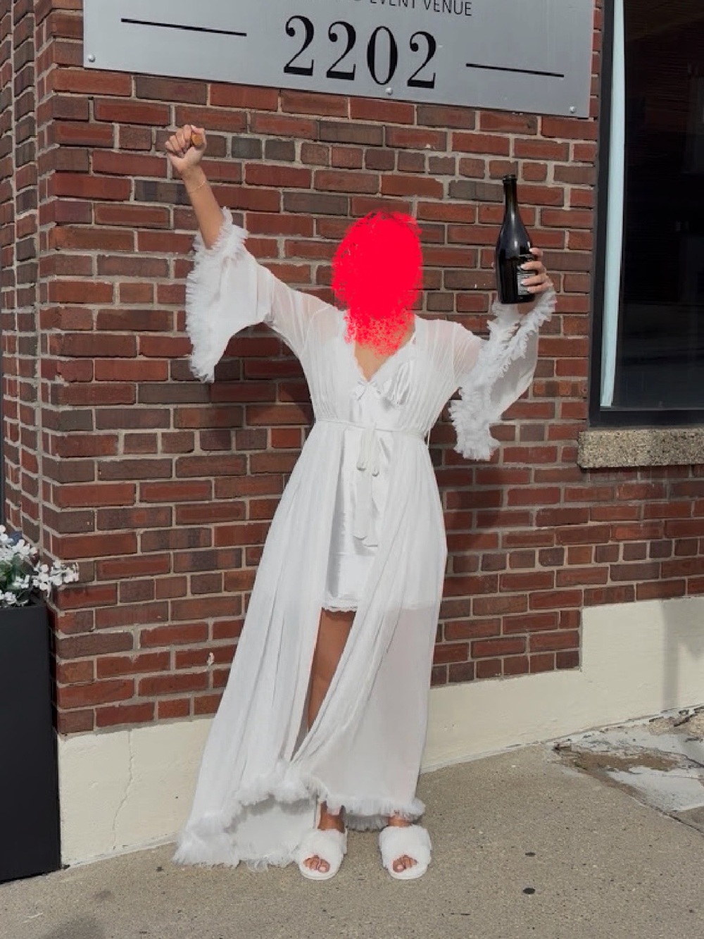 Women's White Frayed Long Robe with Belt